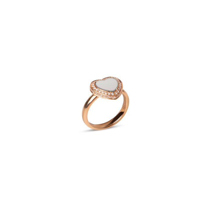 Amore rings with white agate in rose gold, small size