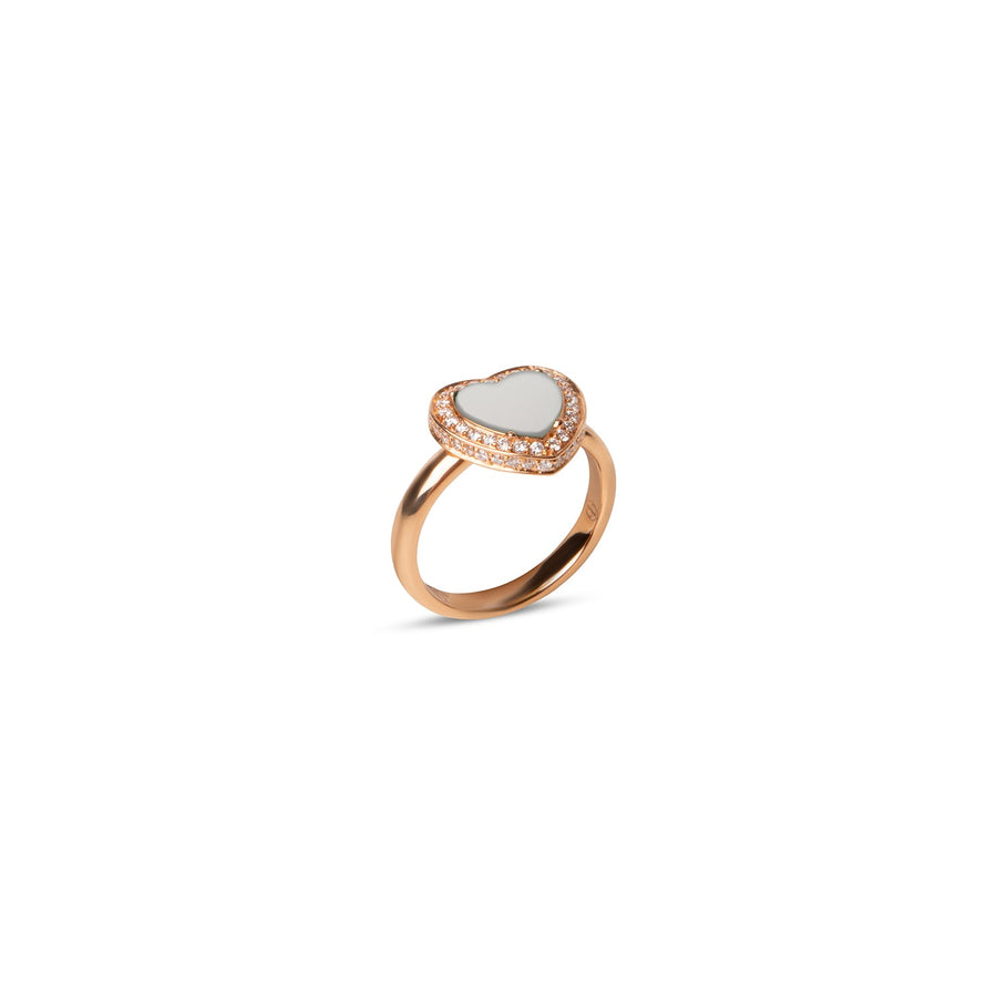 Amore rings with white agate in rose gold, small size