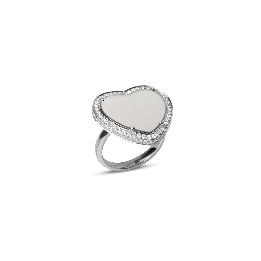 Amore rings with white agate in white gold, large size