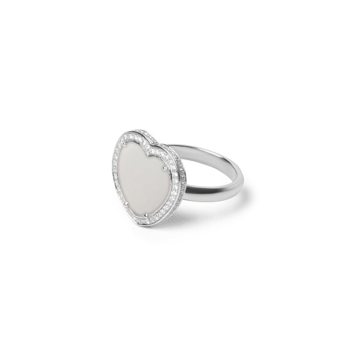 Amore rings with white agate in white gold, medium size (view 2)