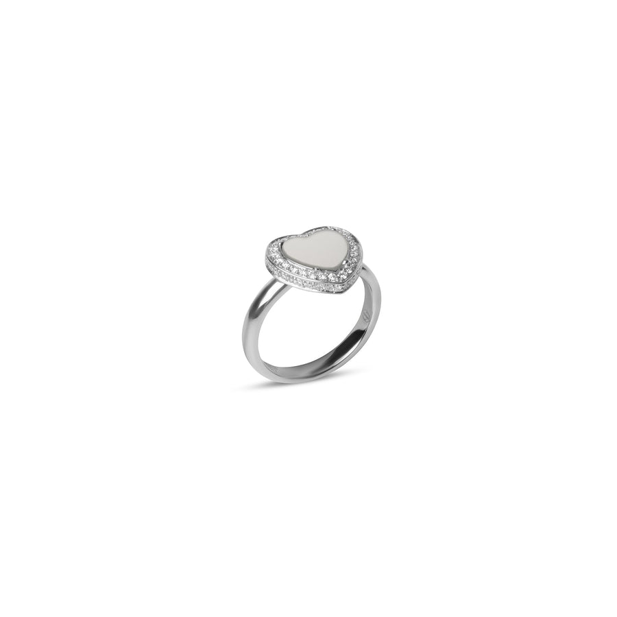 Amore rings with white agate in white gold, small size