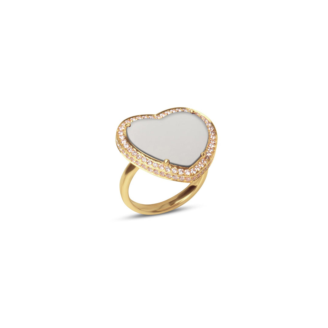 Amore rings with white agate in yellow gold, large size