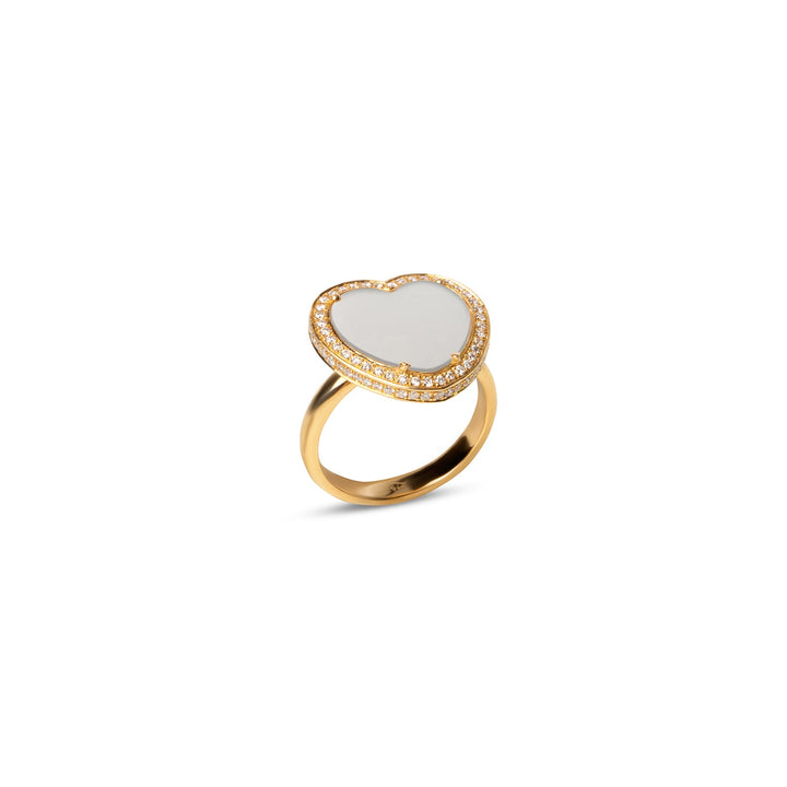 Amore rings with white agate in yellow gold, medium size