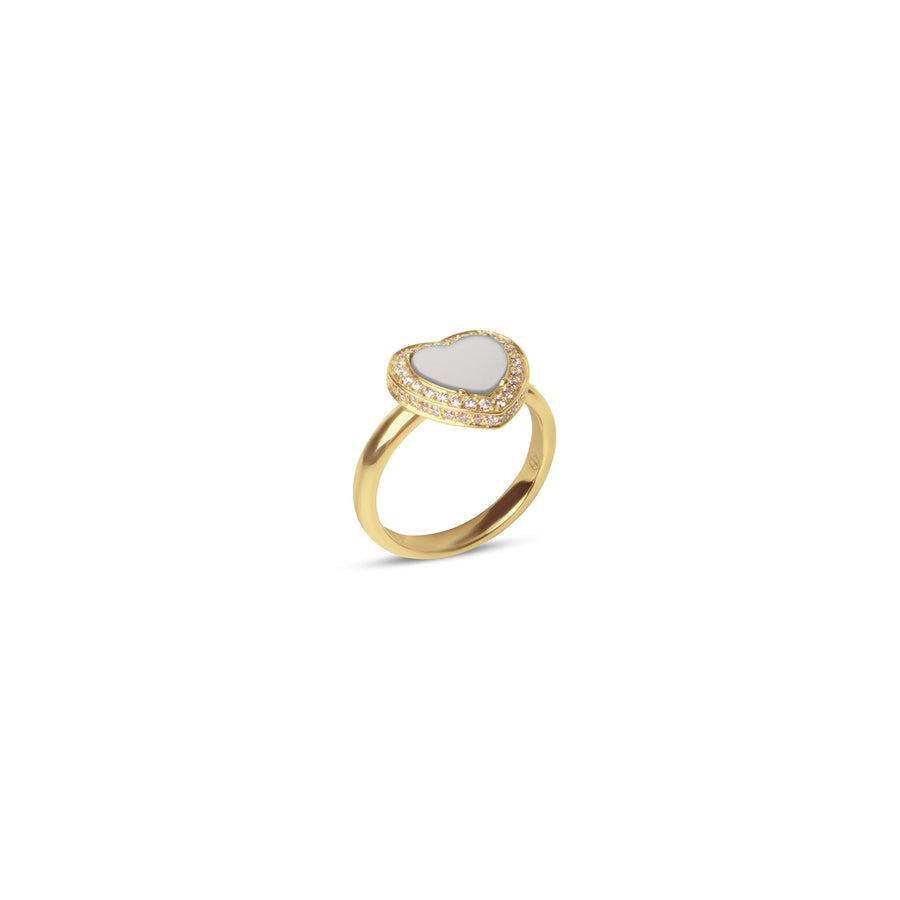 Amore rings with white agate in yellow gold, small size