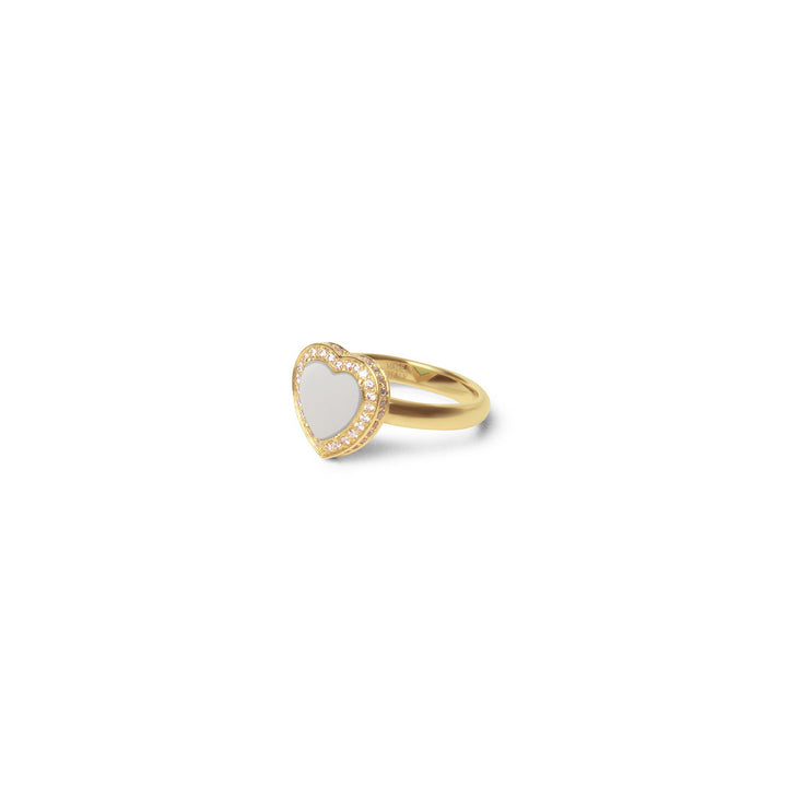 Amore rings with white agate in yellow gold, small size (view 2)