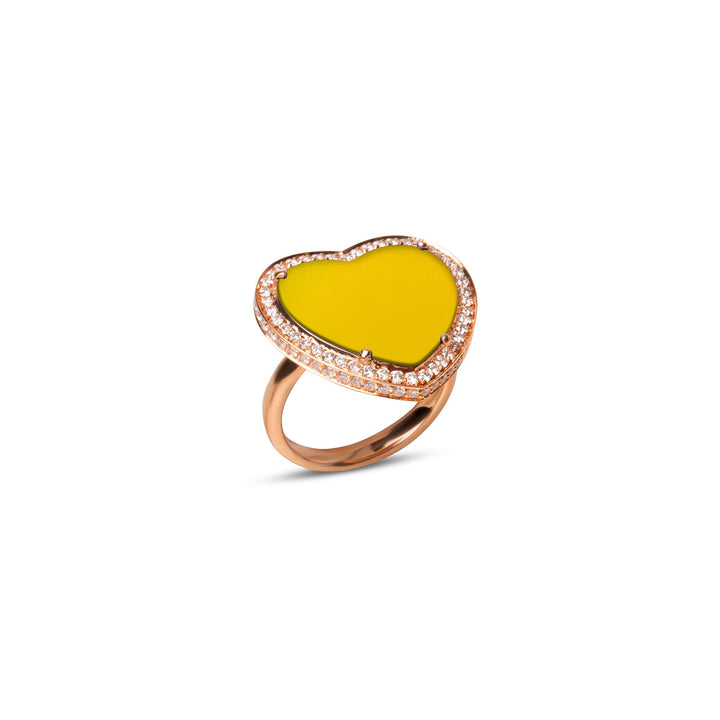 Amore rings with yellow agate in rose gold, large size