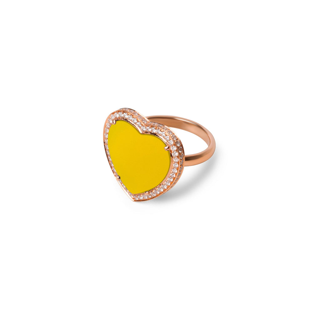 Amore rings with yellow agate in rose gold, large size (view 2)