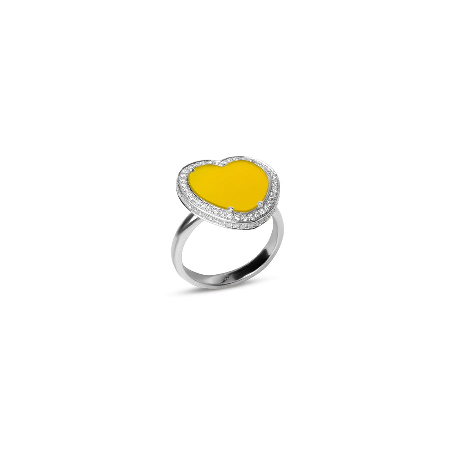 Amore rings with yellow agate in white gold, medium size