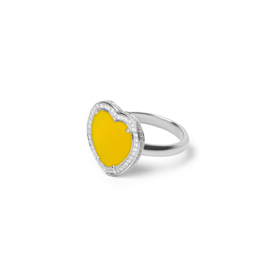 Amore rings with yellow agate in white gold, medium size (view 2)