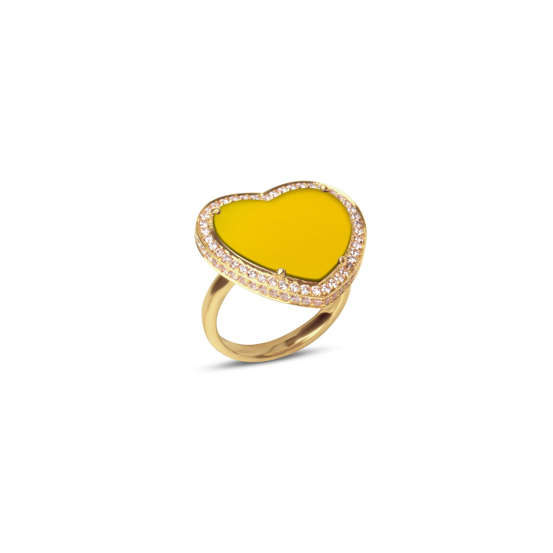 Amore rings with yellow agate in yellow gold, large size
