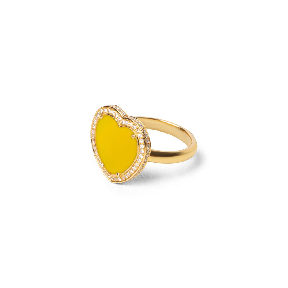 Amore rings with yellow agate in yellow gold, medium size (view 2)