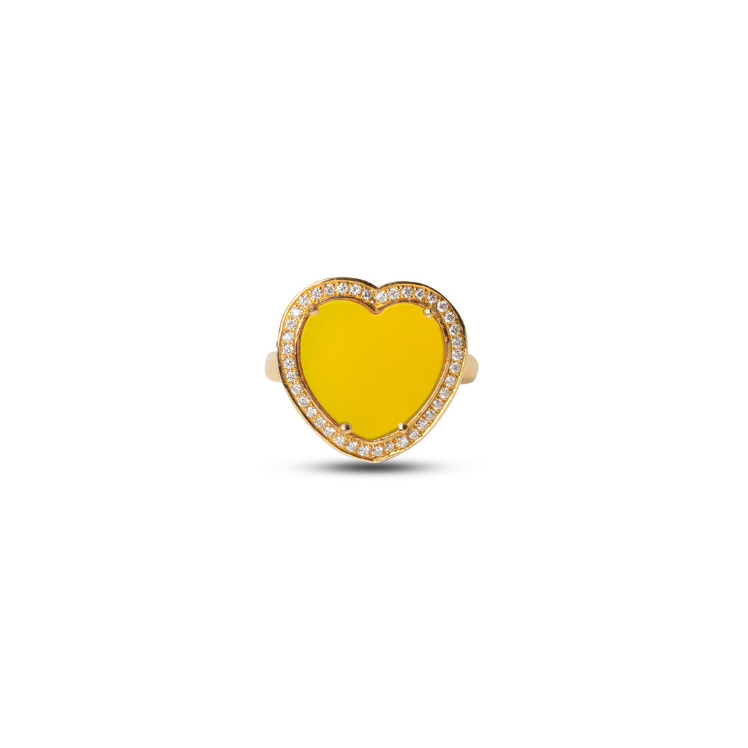 Amore rings with yellow agate in yellow gold, medium size (view 3)