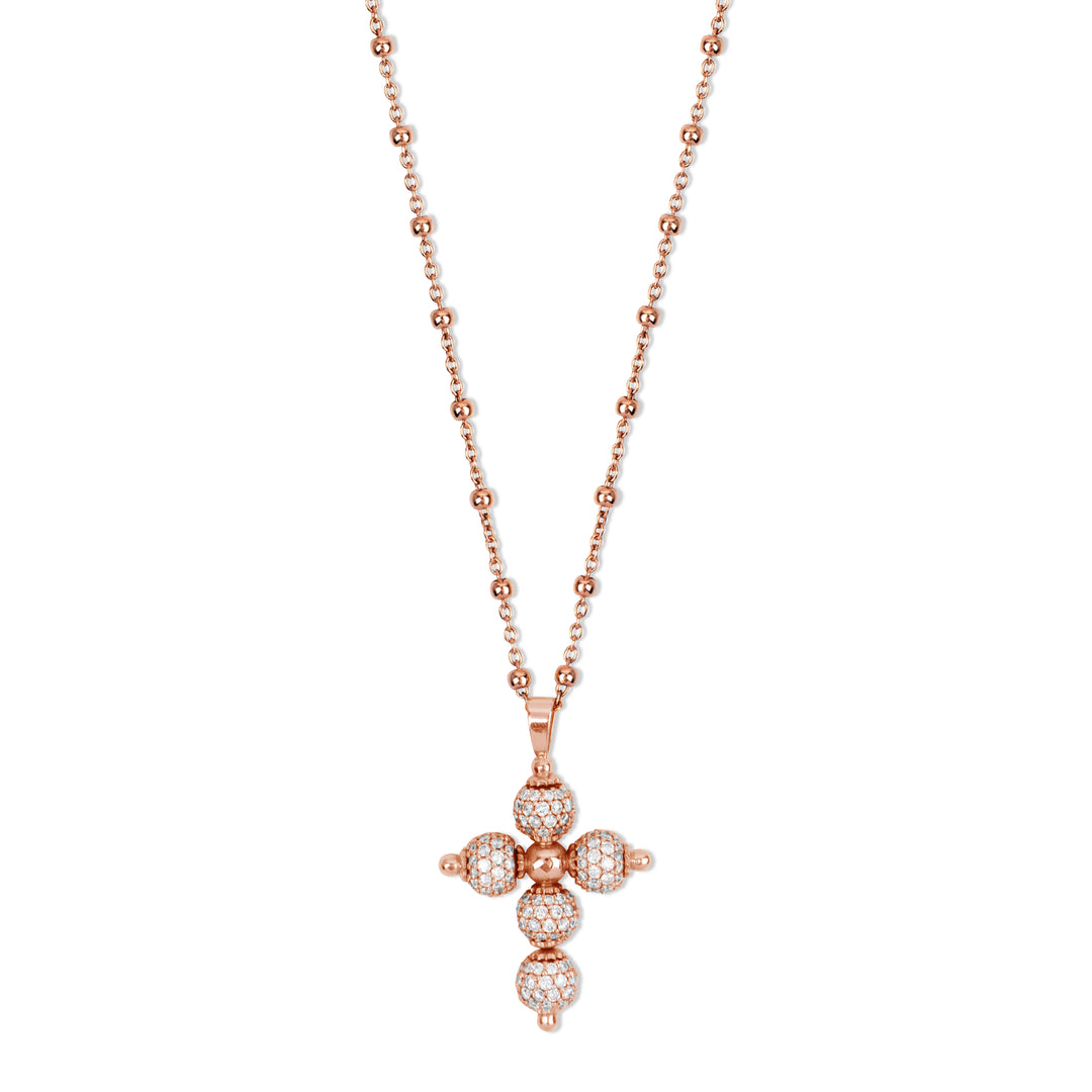 Diamond cross necklace in rose gold, large size