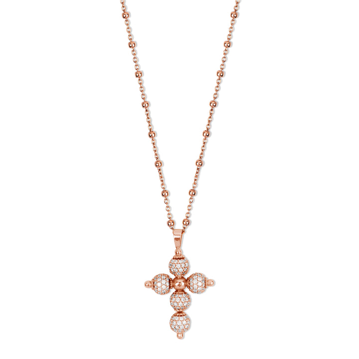 Diamond cross necklace in rose gold, large size