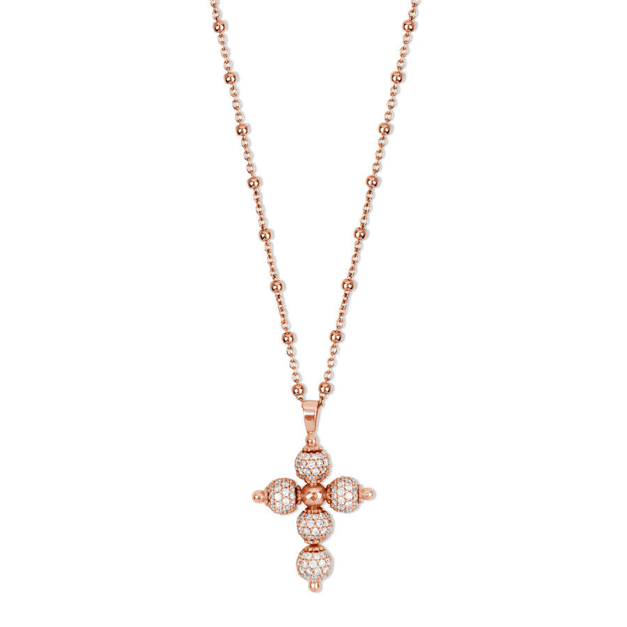 Diamond cross necklace in rose gold, large size