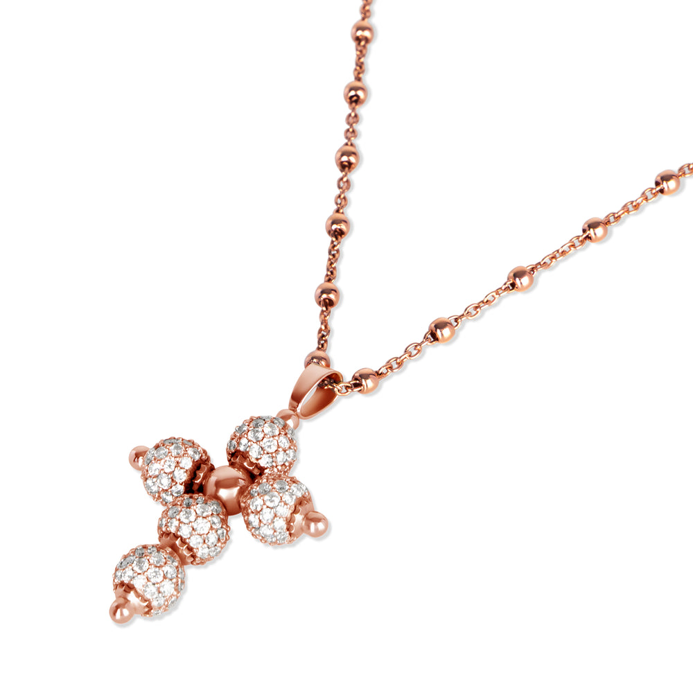 Diamond cross necklace in rose gold, large size (view 2)