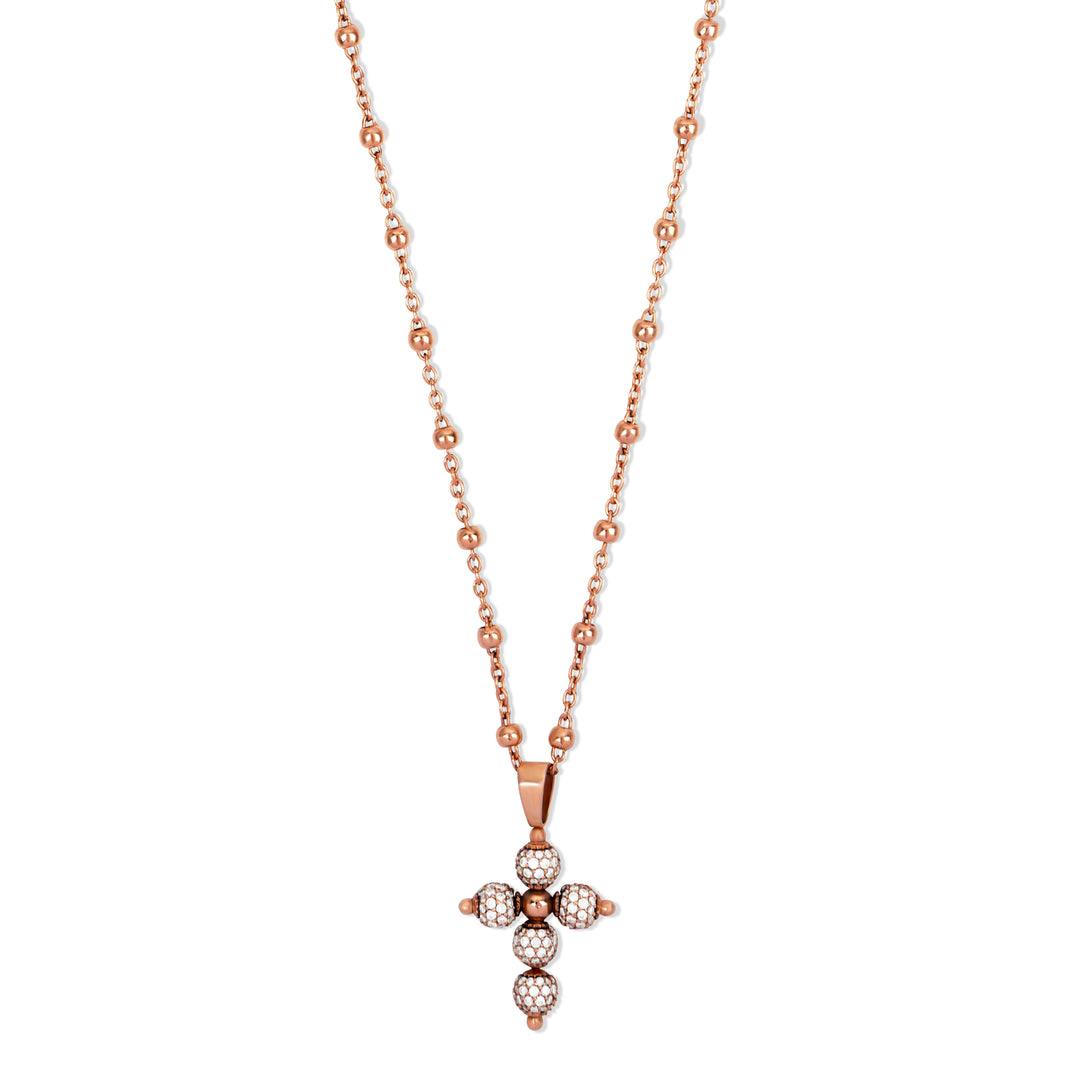 Diamond cross necklace in rose gold, small size