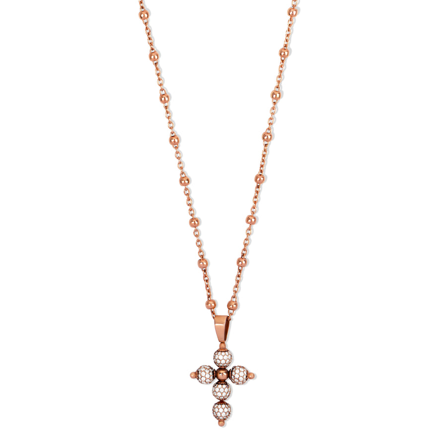 Diamond cross necklace in rose gold, small size