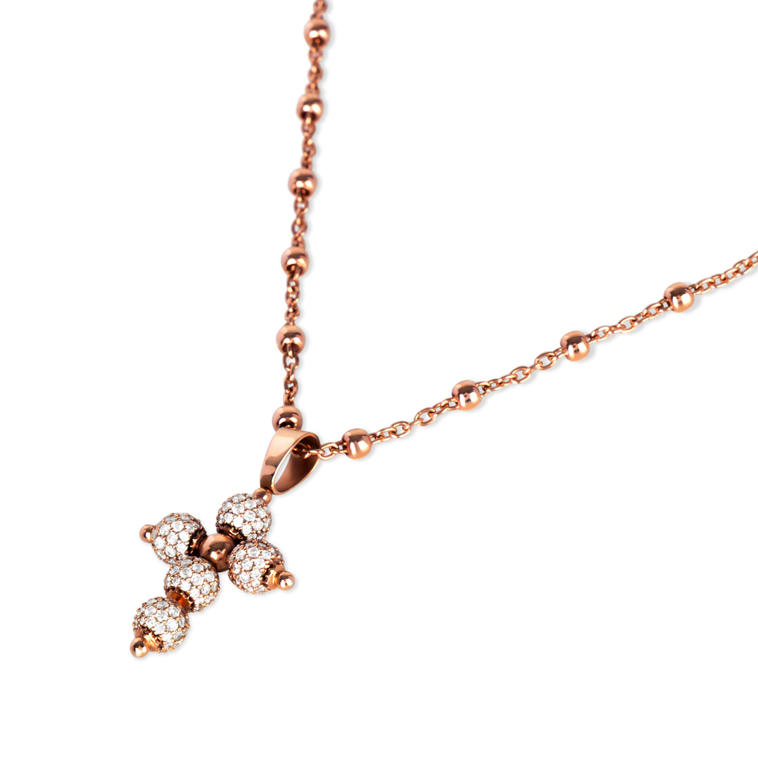 Diamond cross necklace in rose gold, small size (view 2)