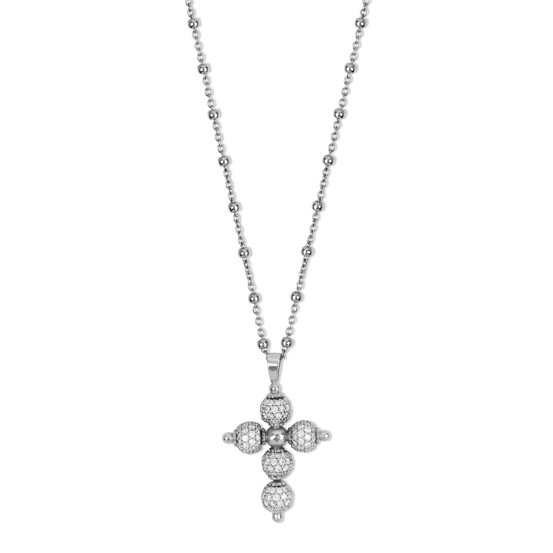 Diamond cross necklace in white gold, large size