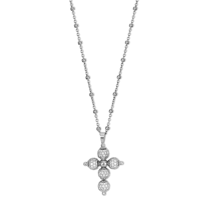 Diamond cross necklace in white gold, large size