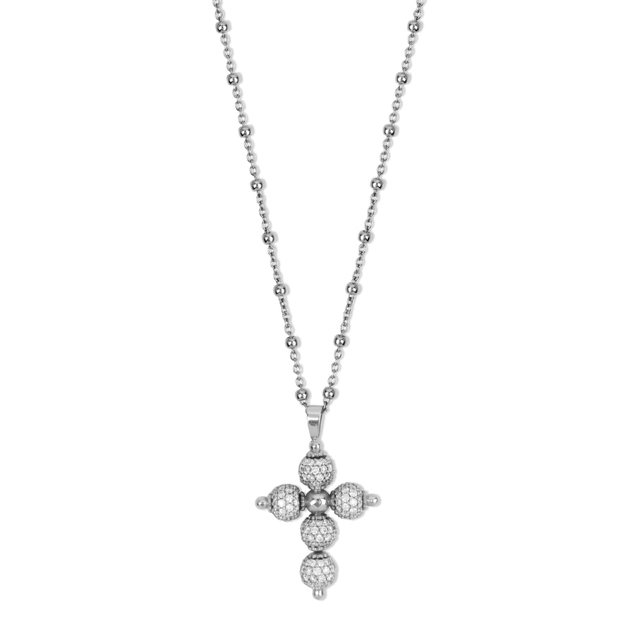 Diamond cross necklace in white gold, large size