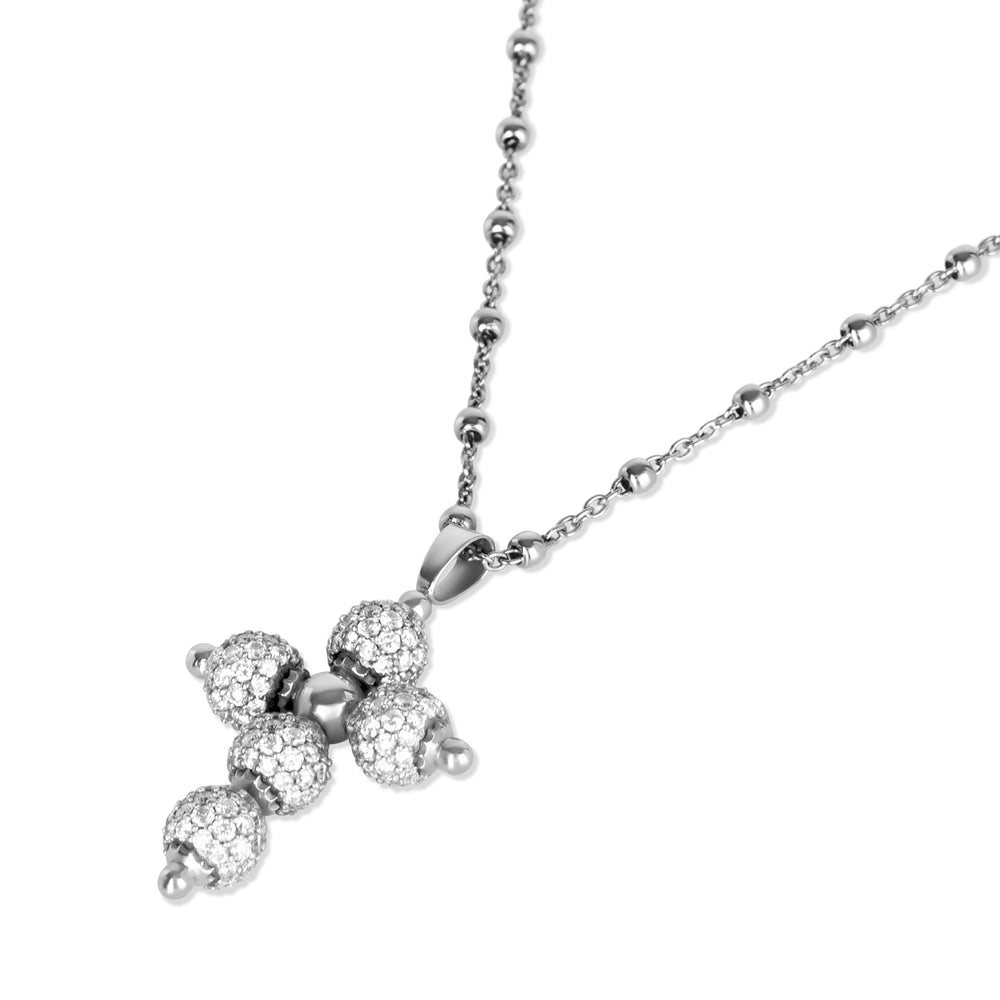 Diamond cross necklace in white gold, large size (view 2)