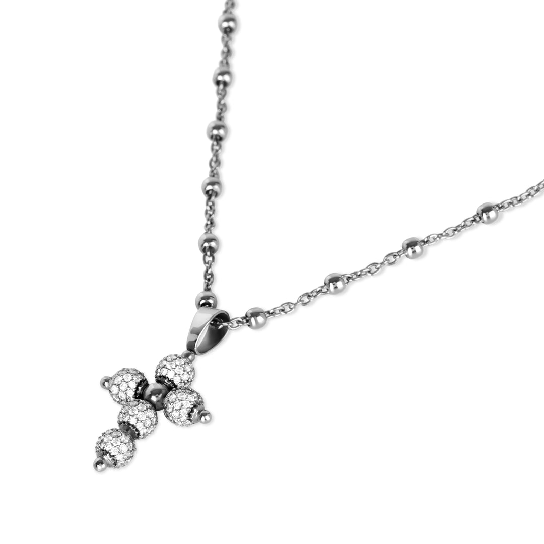 Diamond cross necklace in white gold, small size (view 2)