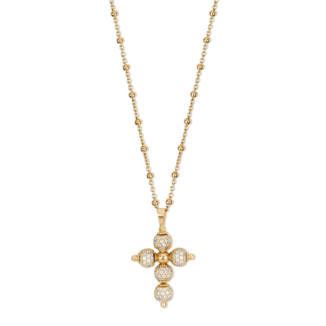 Diamond cross necklace in yellow gold, large size