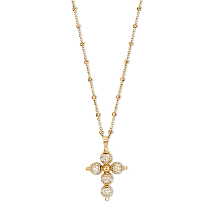 Diamond cross necklace in yellow gold, large size