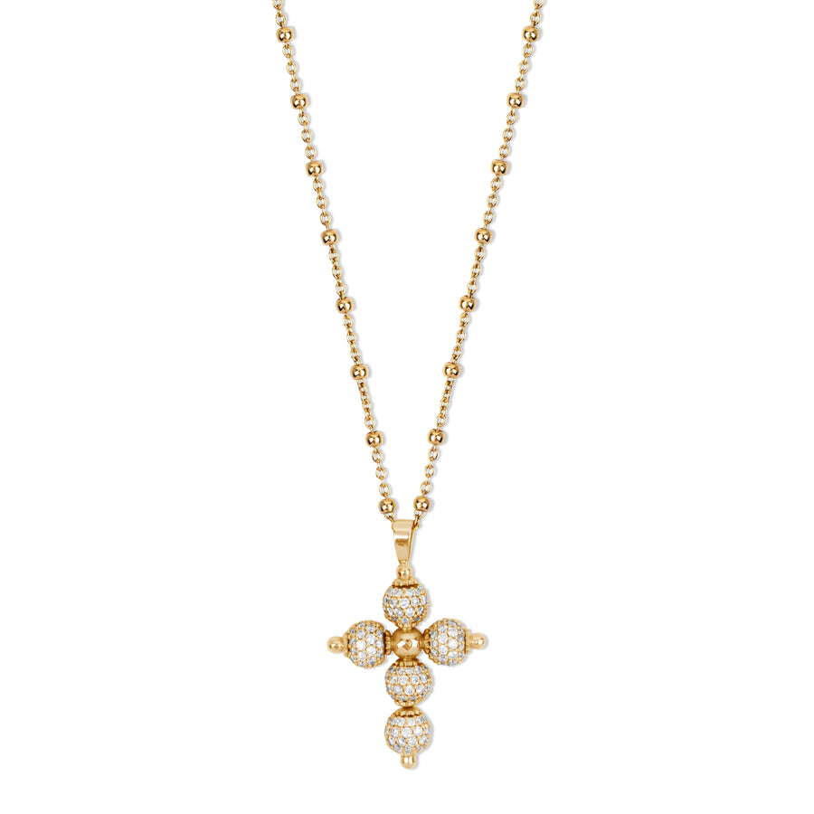 Diamond cross necklace in yellow gold, large size