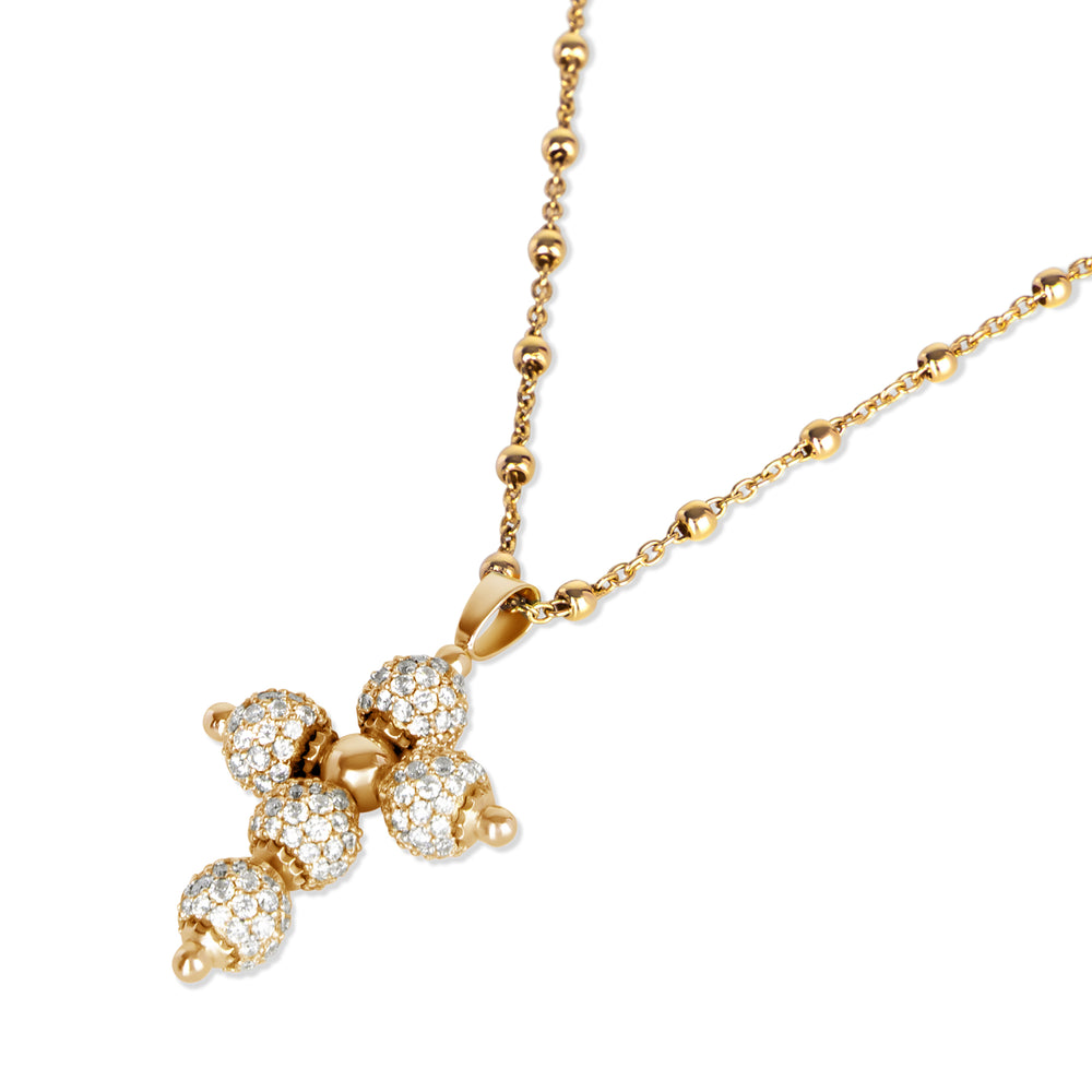 Diamond cross necklace in yellow gold, large size (view 2)
