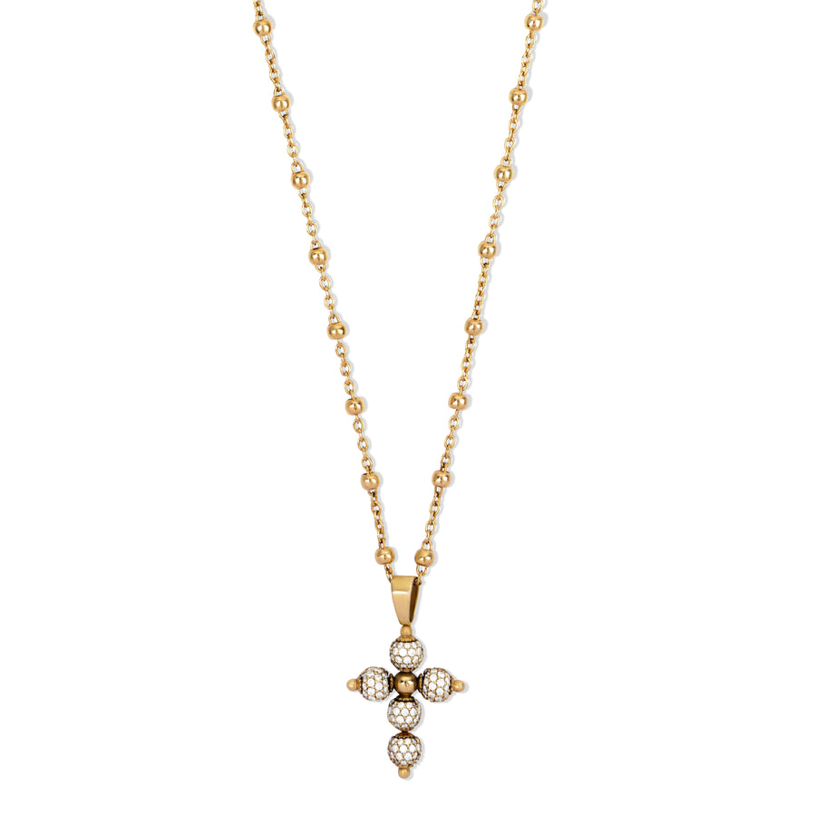 Diamond cross necklace in yellow gold, small size