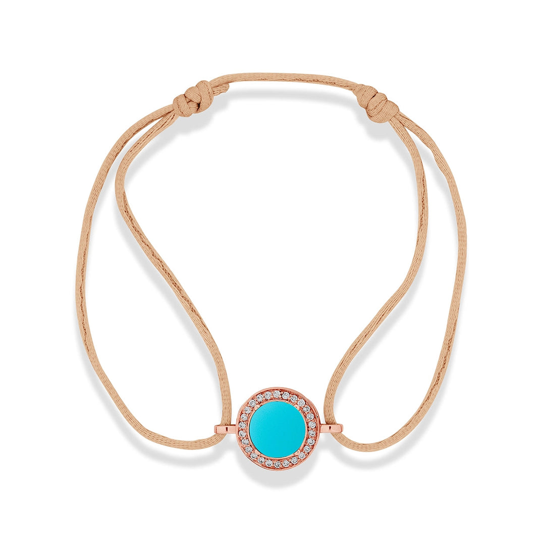 Eternity bracelet cord with blue agate in rose gold