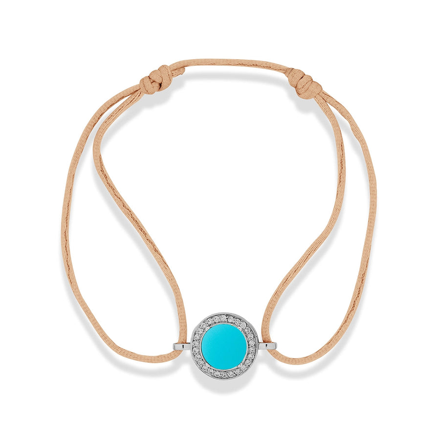 Eternity bracelet cord with blue agate in white gold