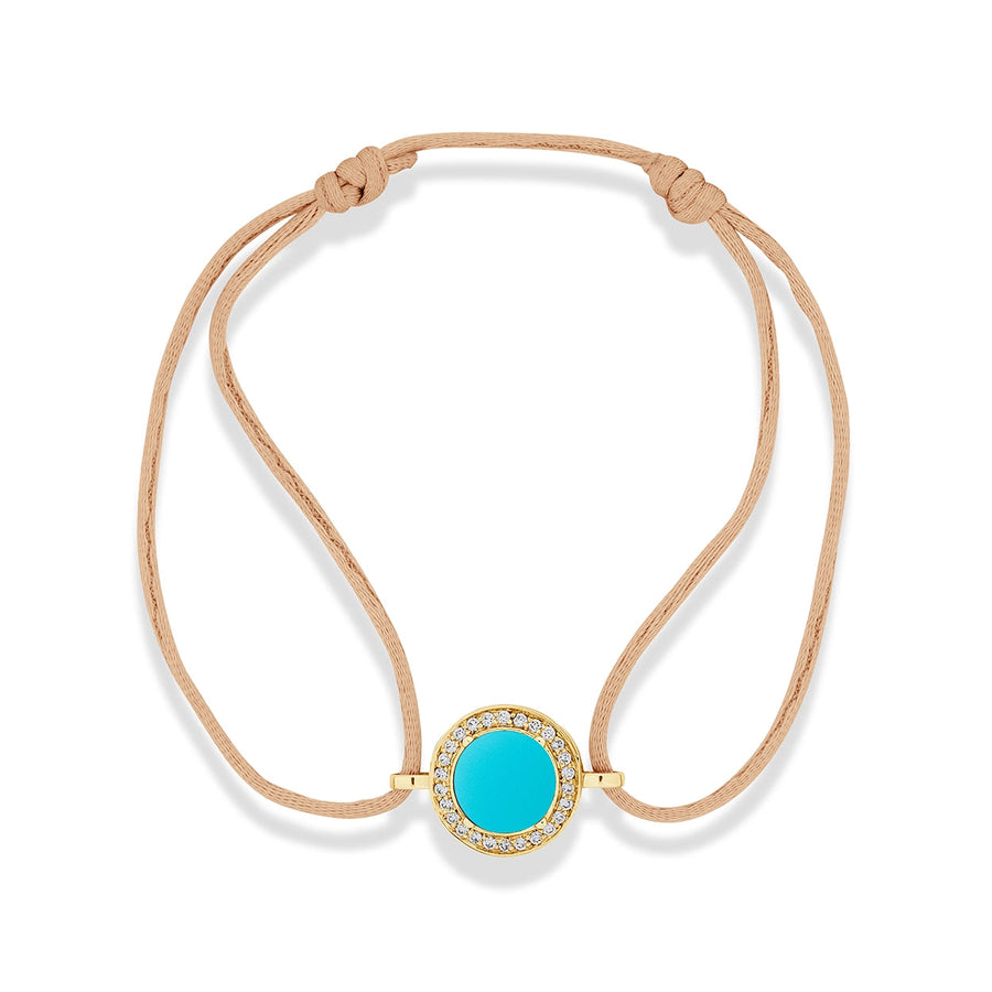 Eternity bracelet cord with blue agate in yellow gold