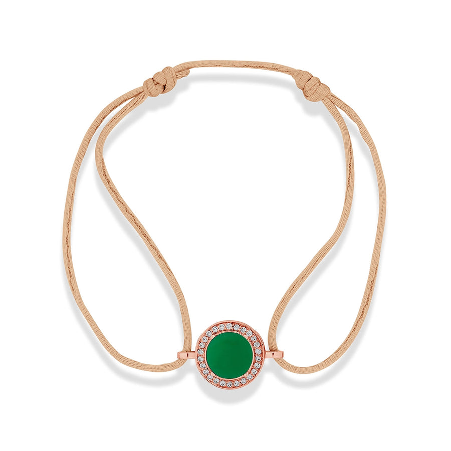 Eternity bracelet cord with green agate in rose gold