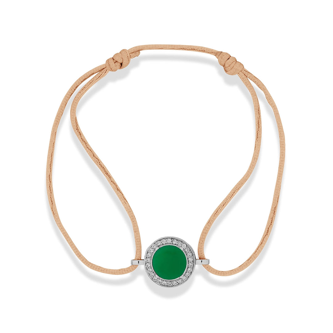 Eternity bracelet cord with green agate in white gold