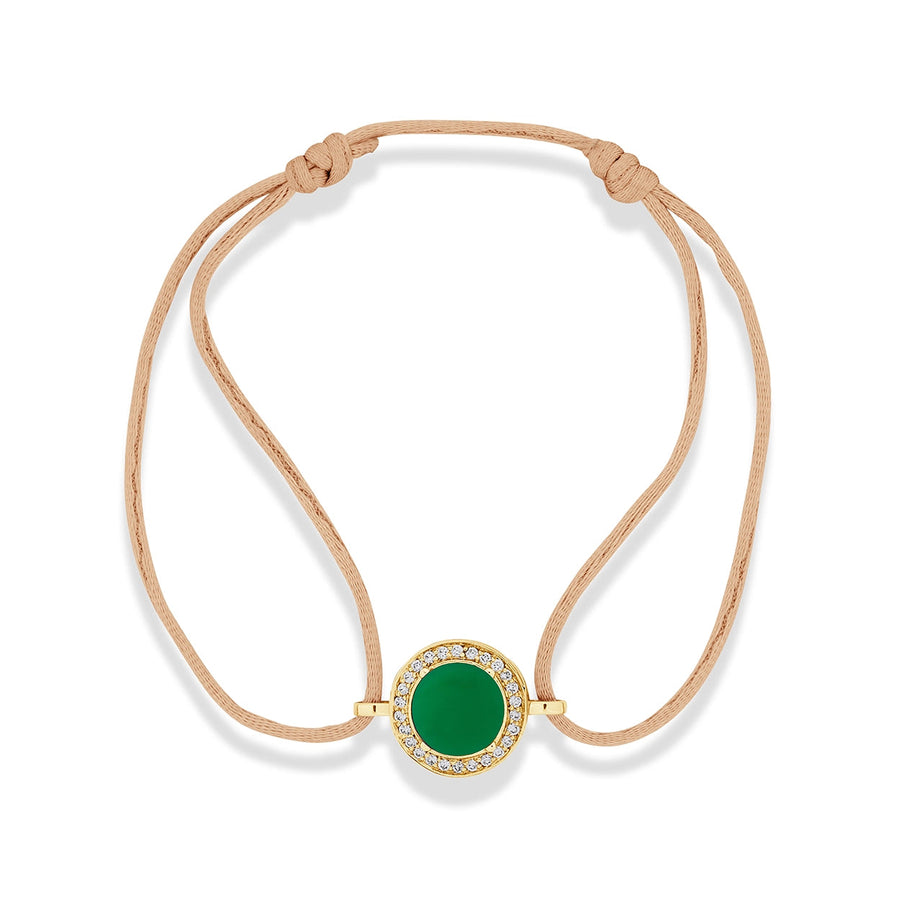 Eternity bracelet cord with green agate in yellow gold