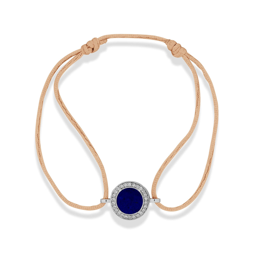 Eternity bracelet cord with lapis lazuli in white gold