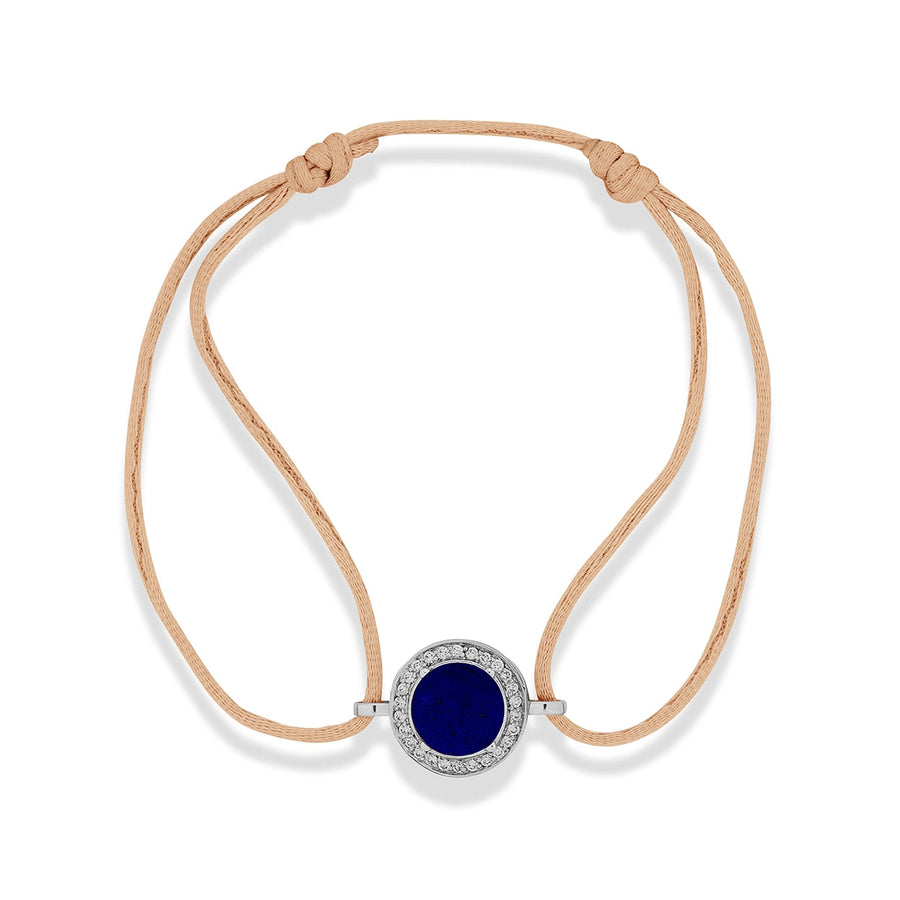 Eternity bracelet cord with lapis lazuli in white gold