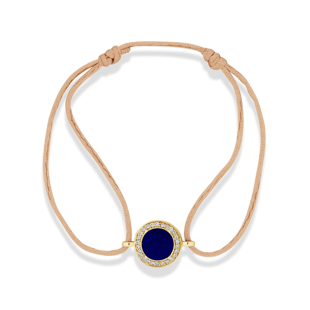 Eternity bracelet cord with lapis lazuli in yellow gold