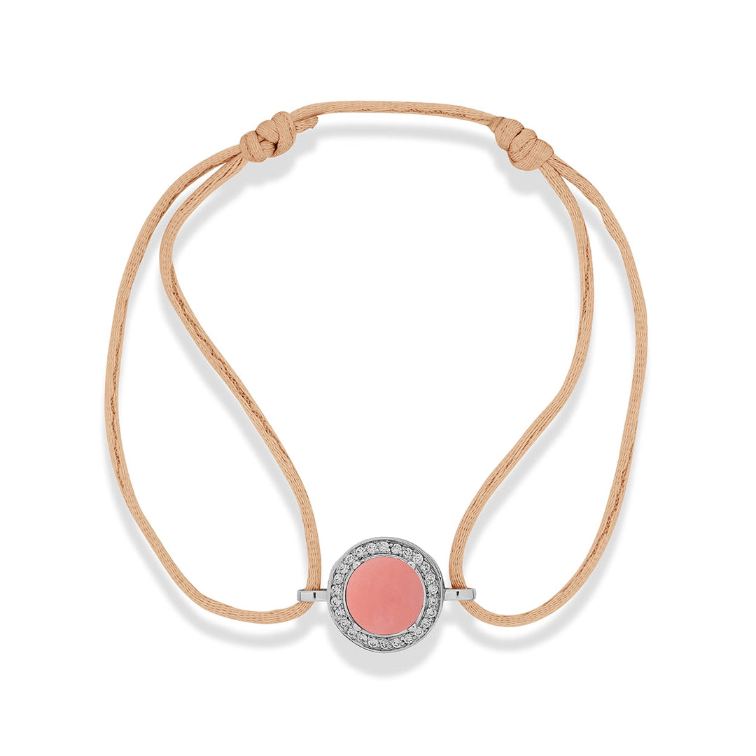 Eternity bracelet cord with pink opal in white gold