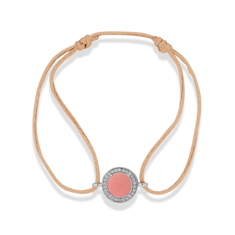Eternity bracelet cord with pink opal in white gold