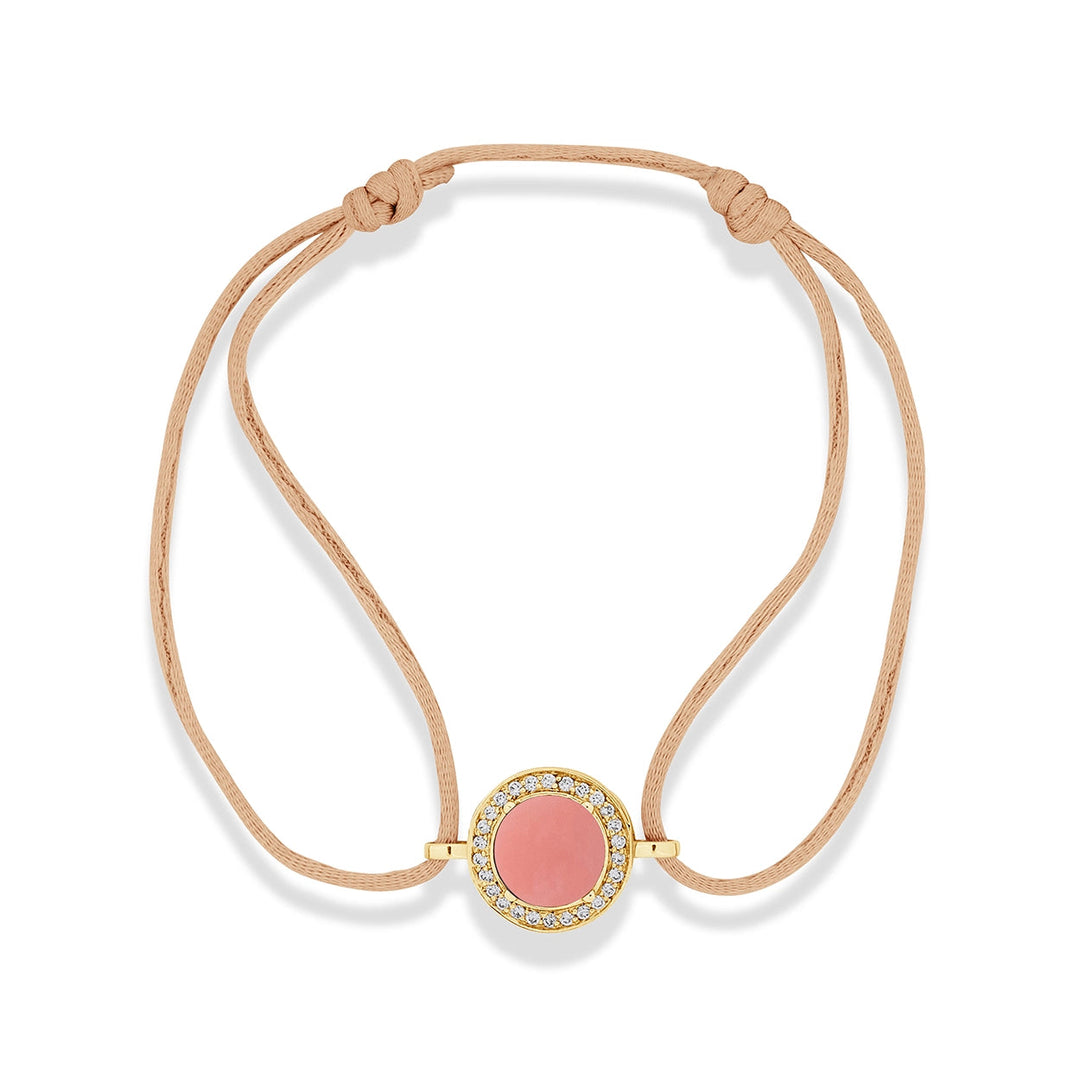 Eternity bracelet cord with pink opal in yellow gold