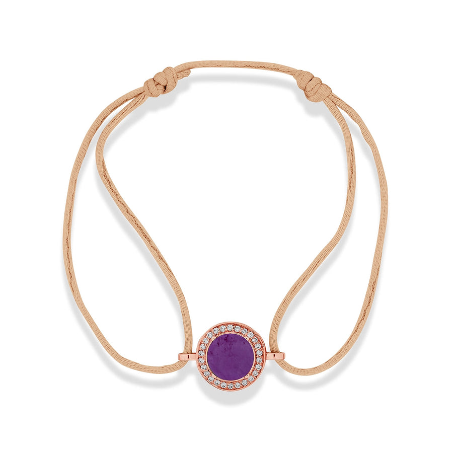Eternity bracelet cord with purple agate in rose gold