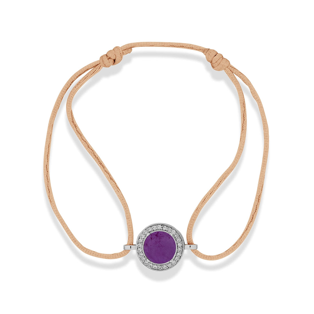 Eternity bracelet cord with purple agate in white gold