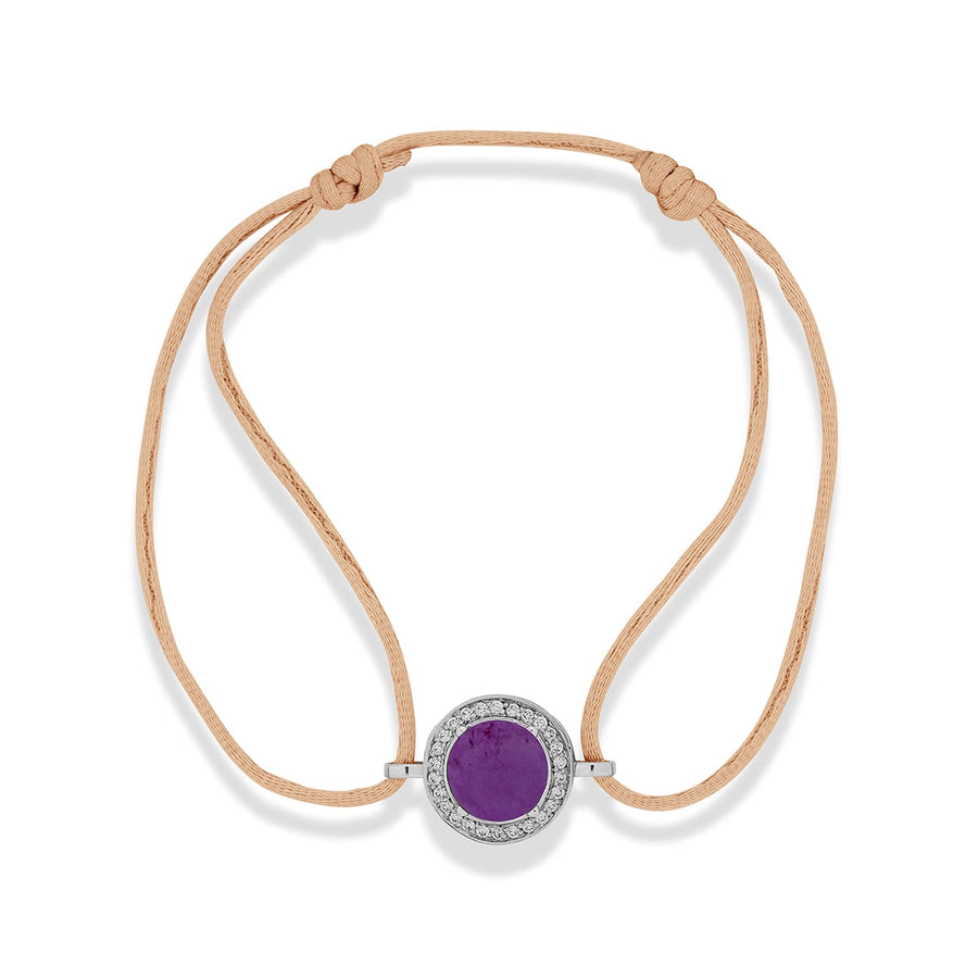 Eternity bracelet cord with purple agate in white gold
