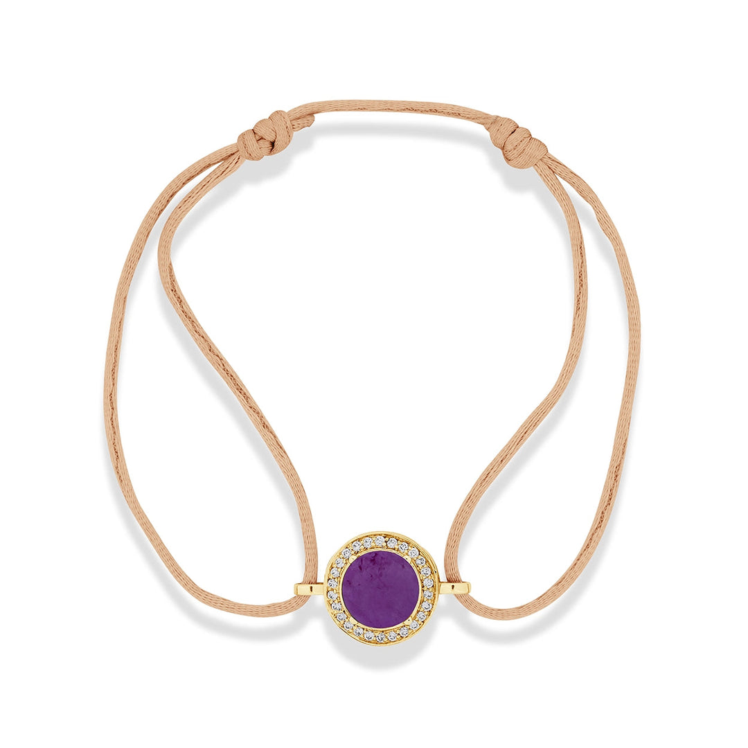 Eternity bracelet cord with purple agate in yellow gold