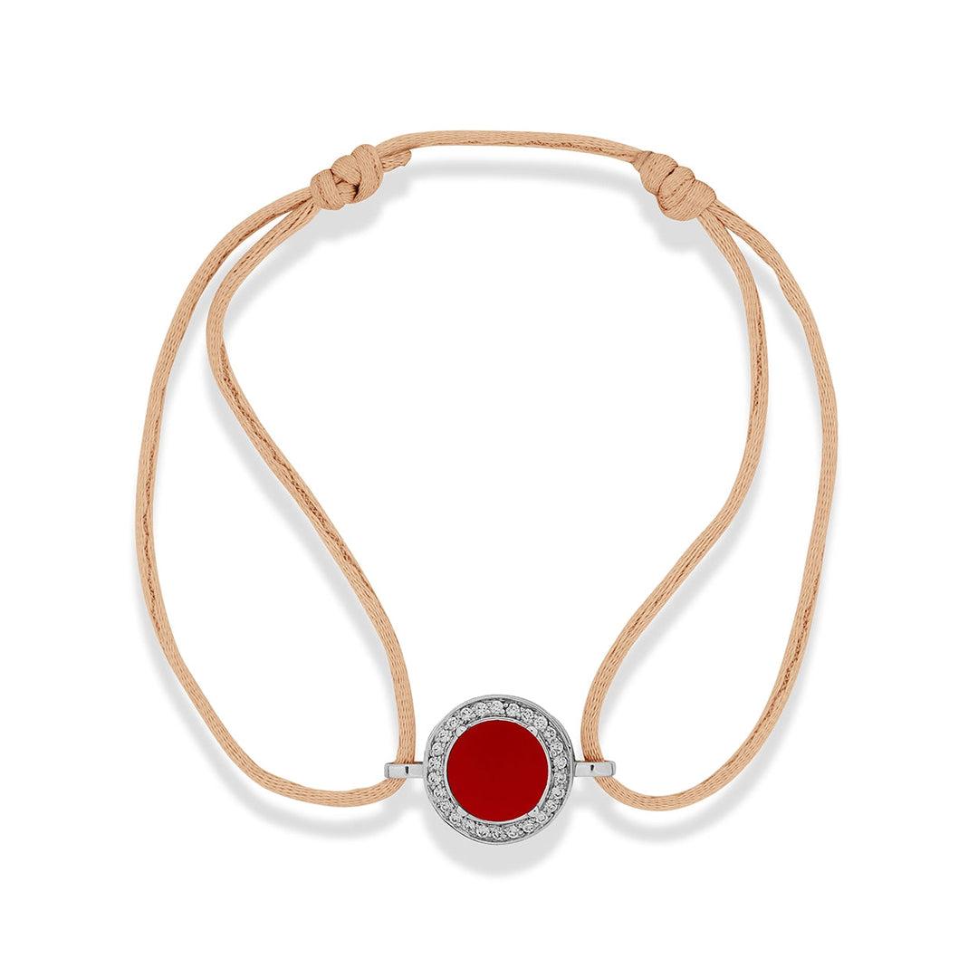 Eternity bracelet cord with red carnelian in white gold